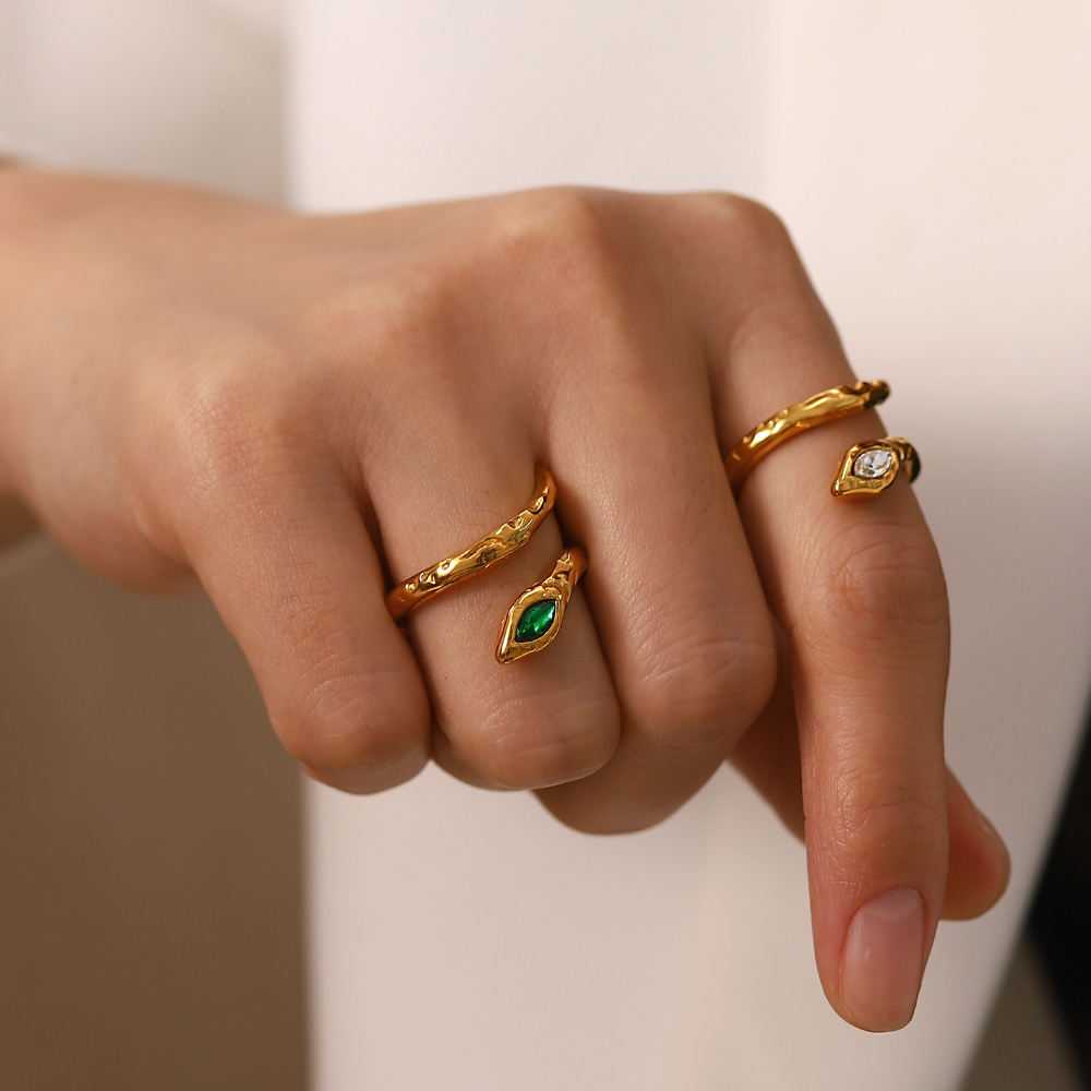 Elegant Snake Stainless Steel Plating Rhinestones Open Ring 1 Piece