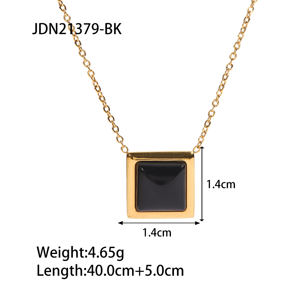 Vintage Style Square Stainless Steel Inlay Opal Necklace 1 Piece