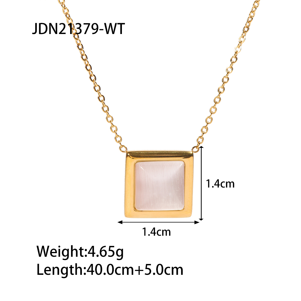 Vintage Style Square Stainless Steel Inlay Opal Necklace 1 Piece