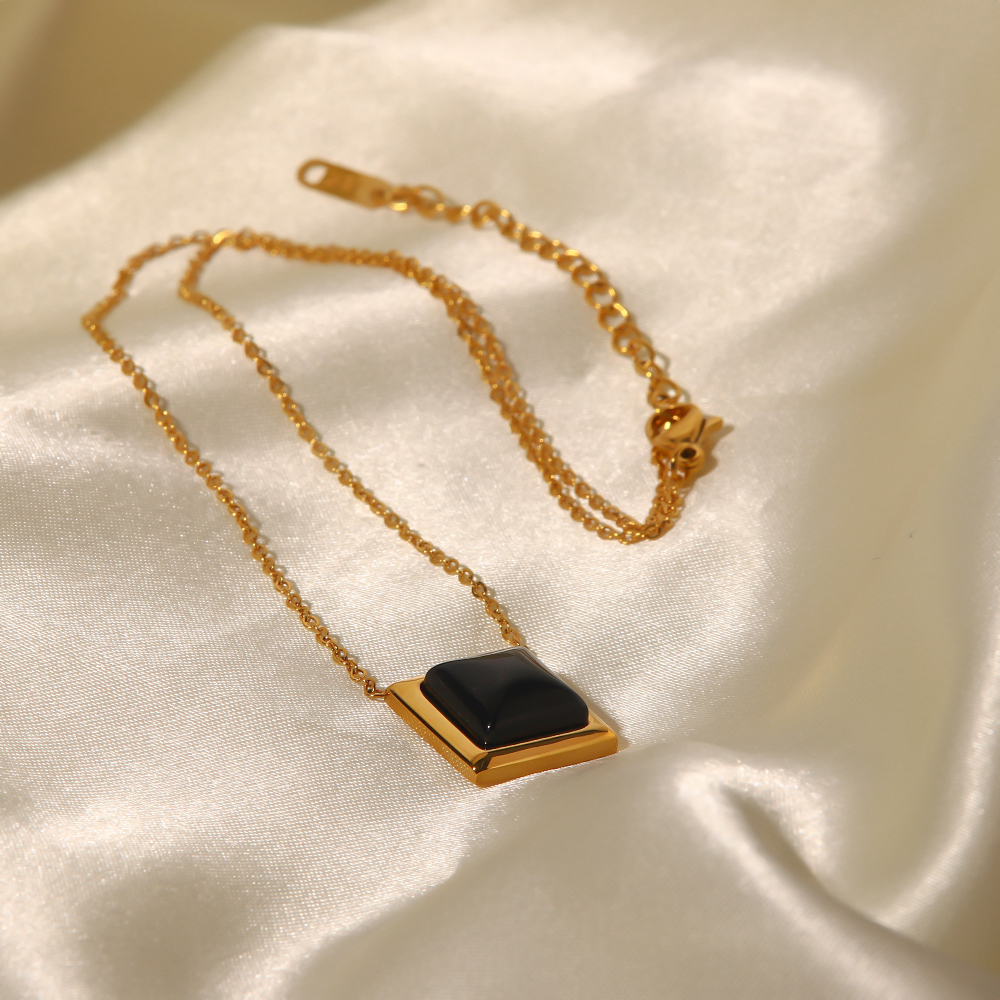 Vintage Style Square Stainless Steel Inlay Opal Necklace 1 Piece