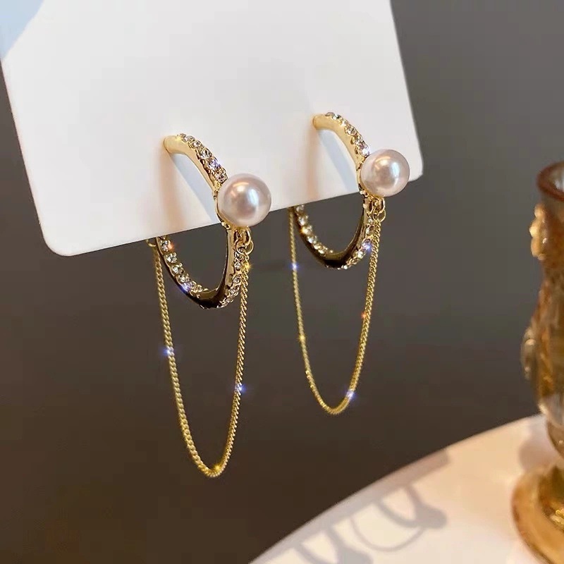Fashion Tassel Artificial Pearl Plating Womenu0027S Hoop Earrings 1 Pair