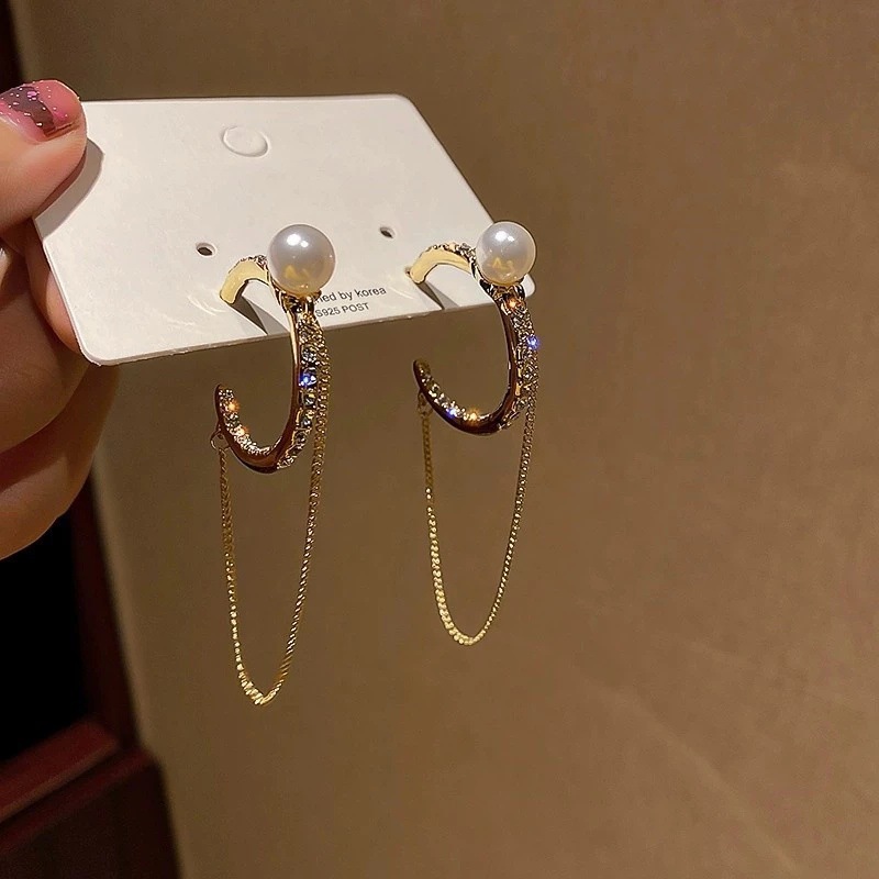 Fashion Tassel Artificial Pearl Plating Womenu0027S Hoop Earrings 1 Pair