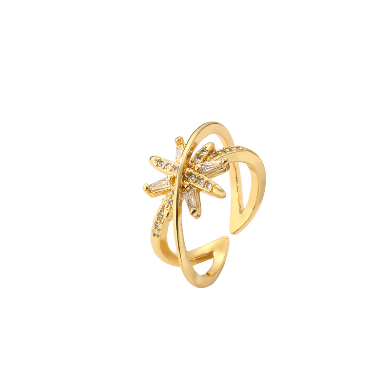 Fashion Hexagram Copper Gold Plated Inlay Zircon Open Ring 1 Piece