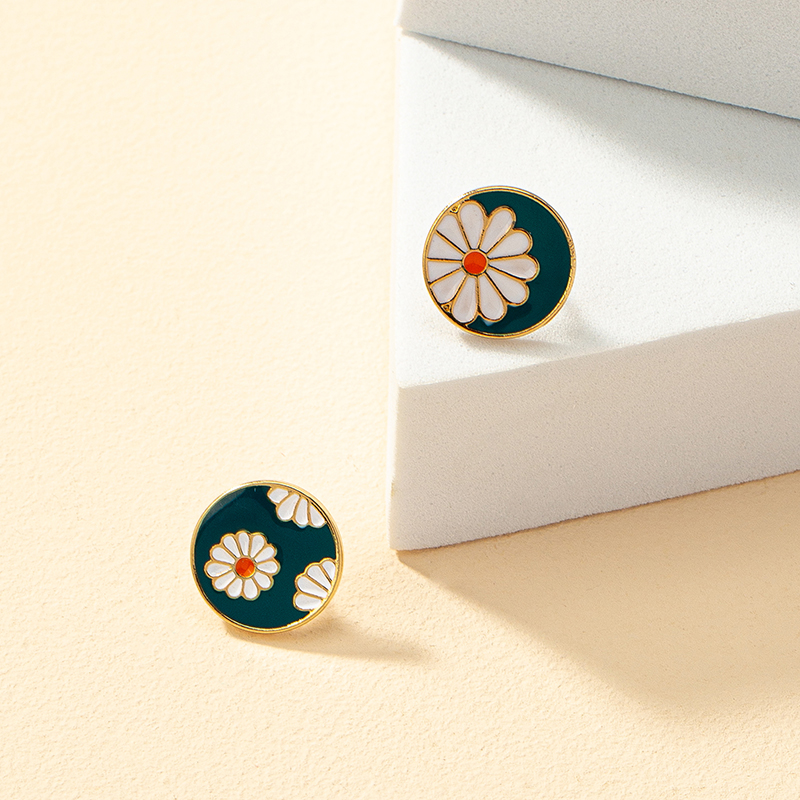 Simple Style Round Flower Alloy Enamel Womenu0027S Earrings Ear Studs 1 Pair