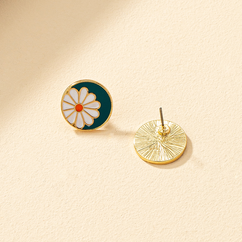 Simple Style Round Flower Alloy Enamel Womenu0027S Earrings Ear Studs 1 Pair