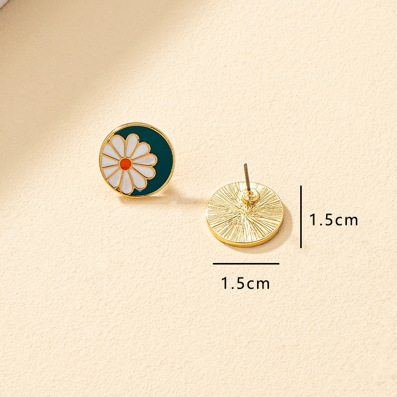 Simple Style Round Flower Alloy Enamel Womenu0027S Earrings Ear Studs 1 Pair