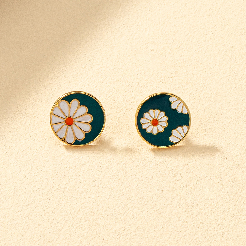 Simple Style Round Flower Alloy Enamel Womenu0027S Earrings Ear Studs 1 Pair