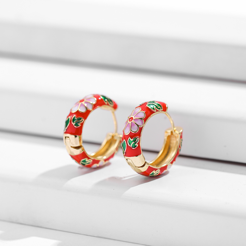 Basic Flower Lingge Alloy Enamel Plating Womenu0027S Hoop Earrings 1 Pair