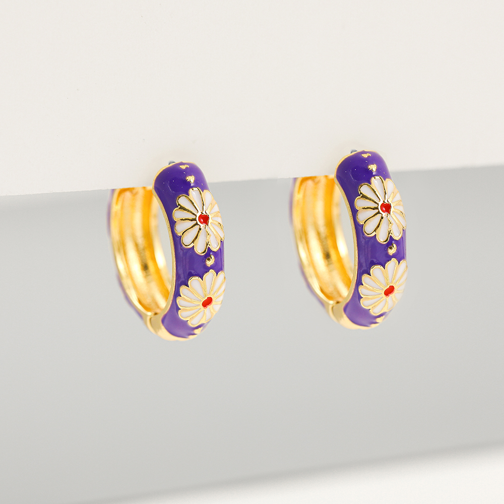 Basic Flower Lingge Alloy Enamel Plating Womenu0027S Hoop Earrings 1 Pair