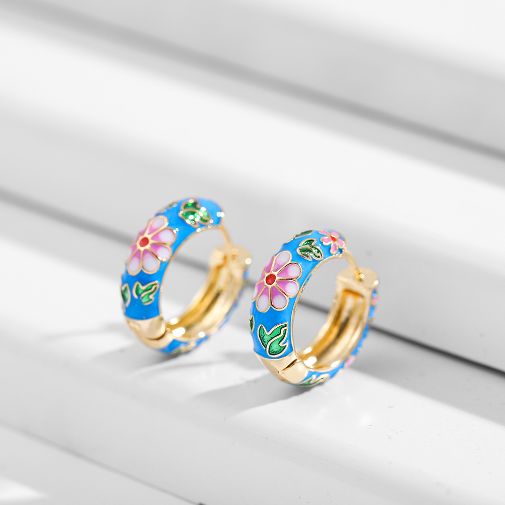 Basic Flower Lingge Alloy Enamel Plating Womenu0027S Hoop Earrings 1 Pair