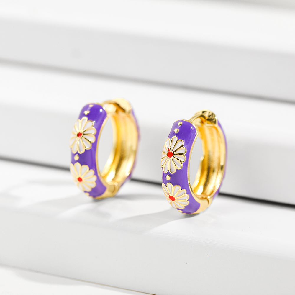 Basic Flower Lingge Alloy Enamel Plating Womenu0027S Hoop Earrings 1 Pair