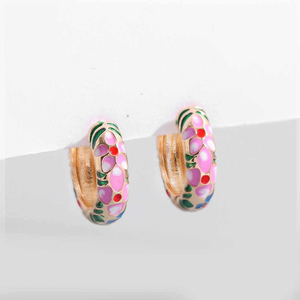 Basic Flower Lingge Alloy Enamel Plating Womenu0027S Hoop Earrings 1 Pair