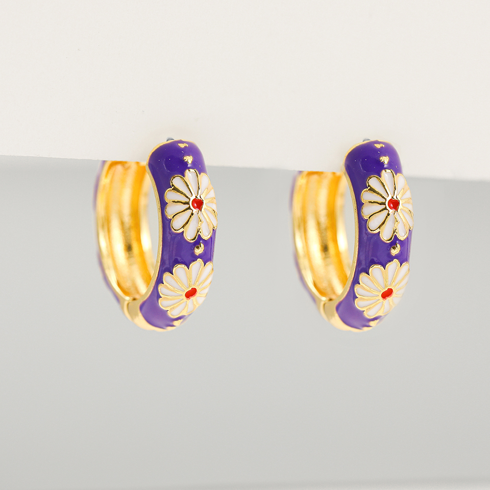 Basic Flower Lingge Alloy Enamel Plating Womenu0027S Hoop Earrings 1 Pair