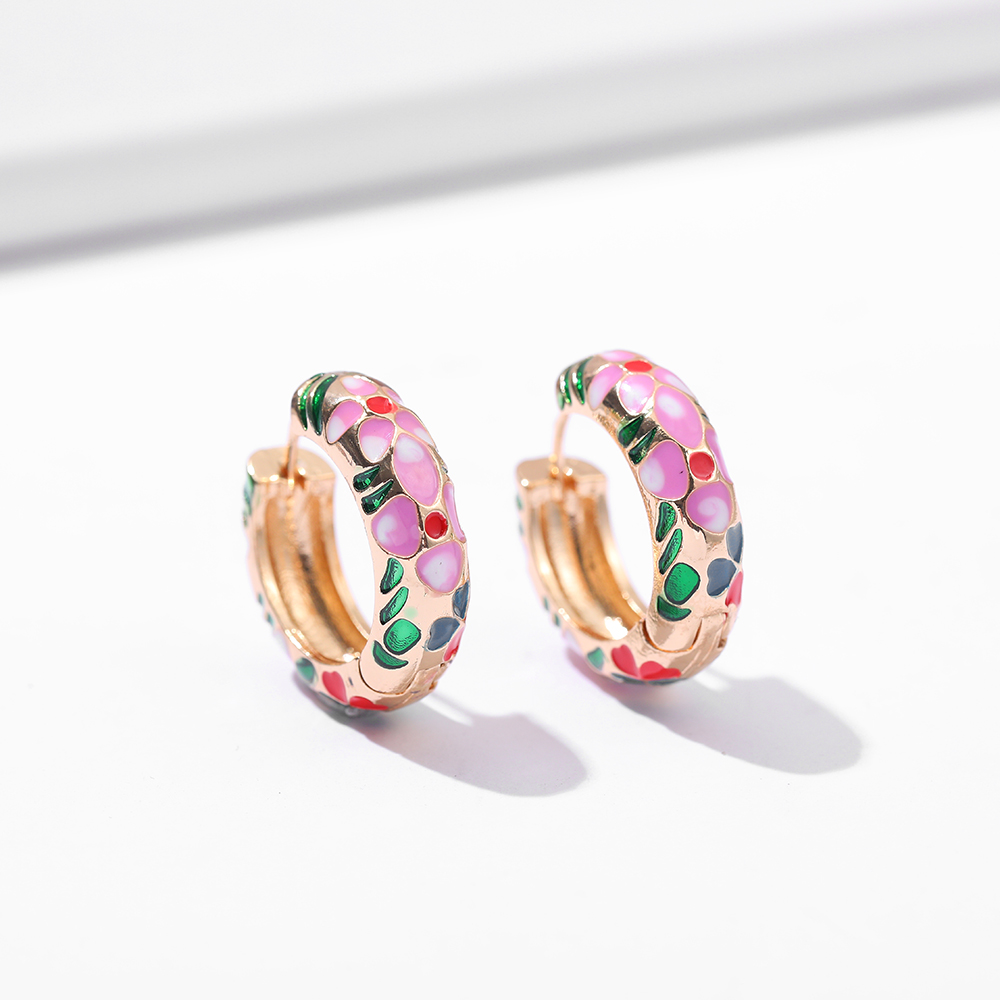 Basic Flower Lingge Alloy Enamel Plating Womenu0027S Hoop Earrings 1 Pair