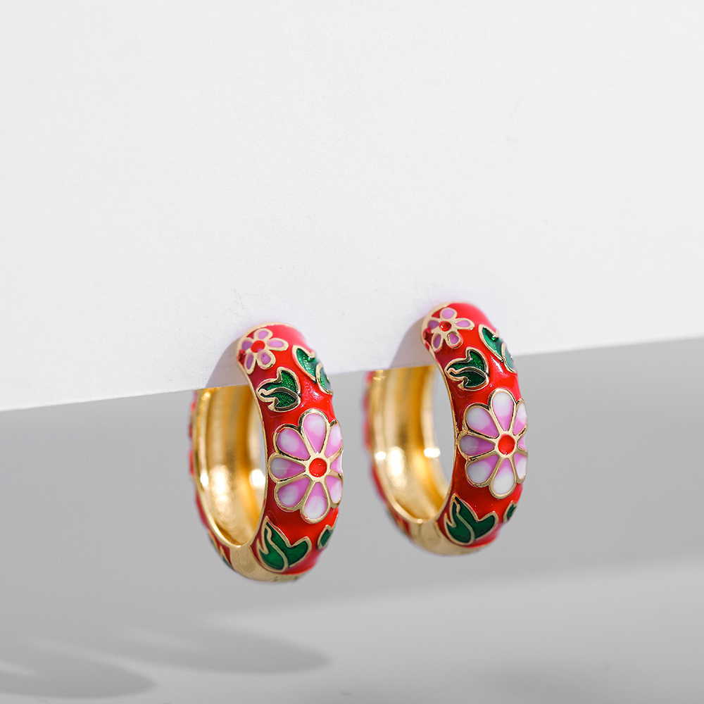 Basic Flower Lingge Alloy Enamel Plating Womenu0027S Hoop Earrings 1 Pair