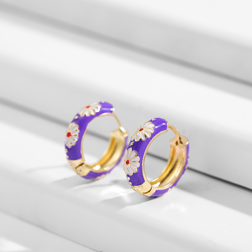 Basic Flower Lingge Alloy Enamel Plating Womenu0027S Hoop Earrings 1 Pair