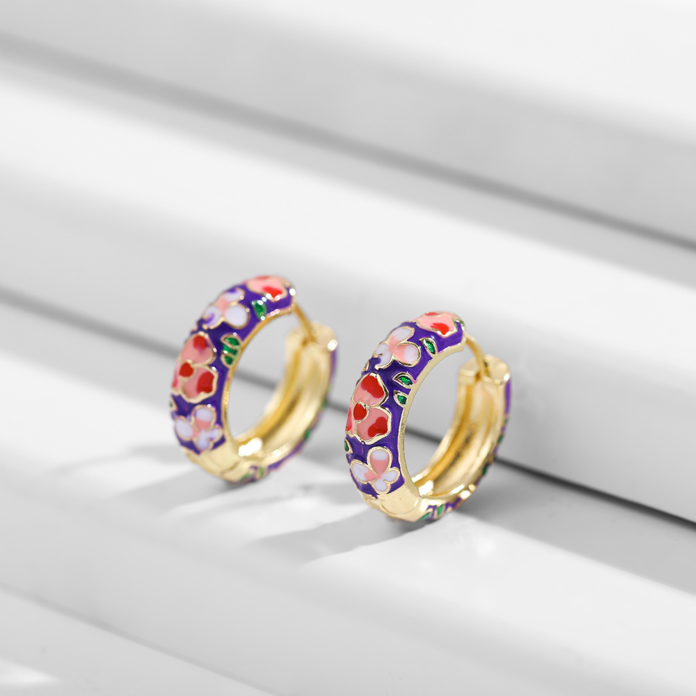 Basic Flower Lingge Alloy Enamel Plating Womenu0027S Hoop Earrings 1 Pair