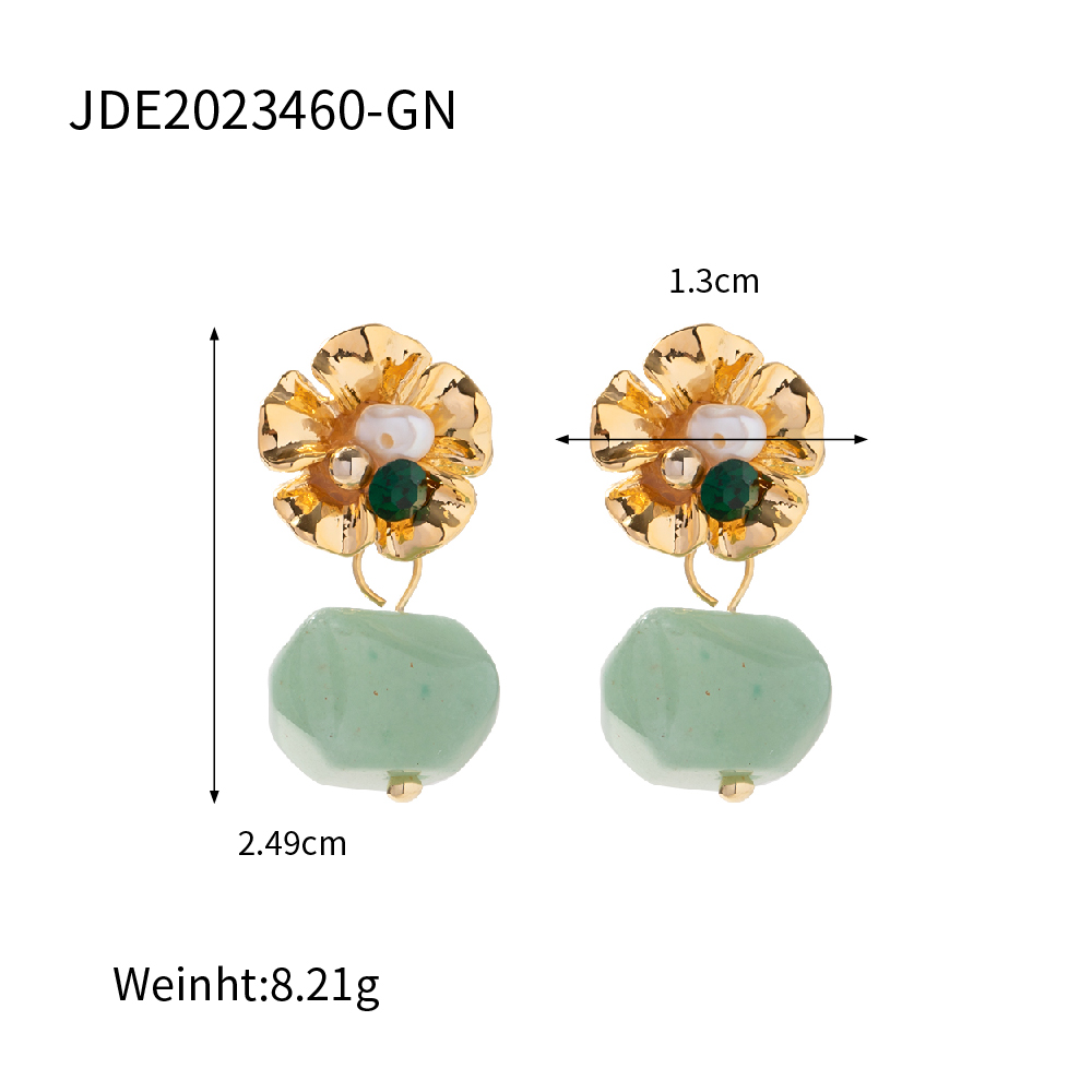 Retro Flower Copper Inlay Pearl Zircon Drop Earrings 1 Pair