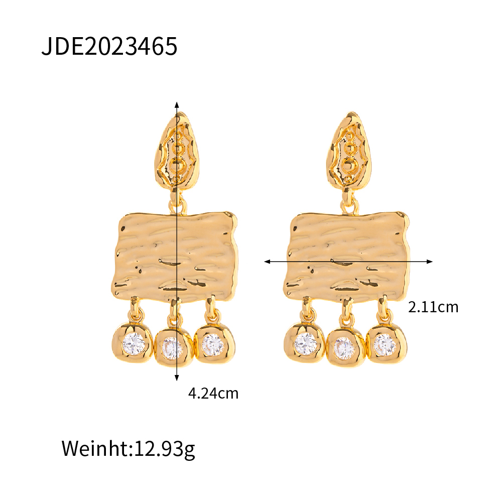 Retro Geometric Copper Inlay Zircon Drop Earrings 1 Pair