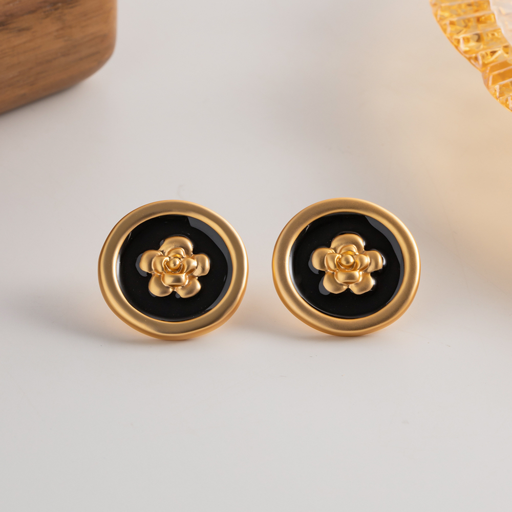 Retro Flower Copper Enamel Ear Studs 1 Pair