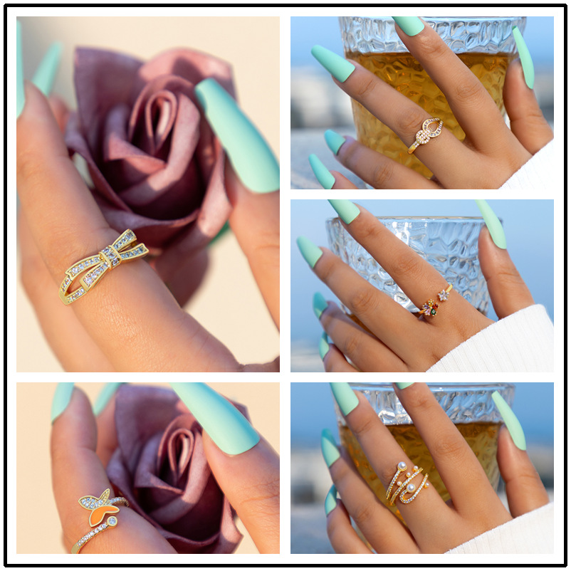 Fashion Flower Butterfly Bow Knot Alloy Enamel Plating Rhinestones Unisex Rings 1 Piece