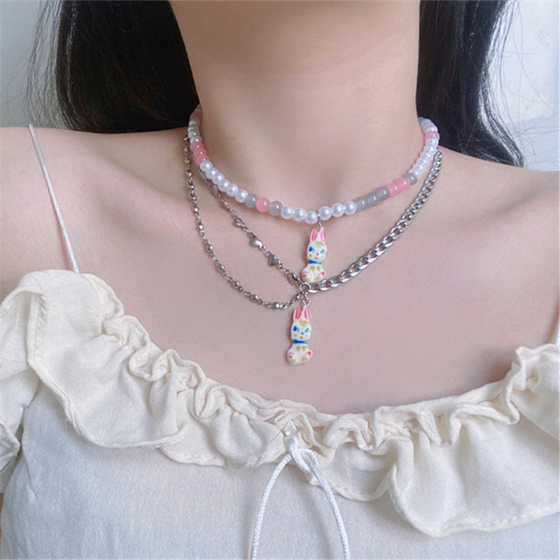 Cute Rabbit Imitation Pearl Resin Womenu0027S Necklace 1 Piece