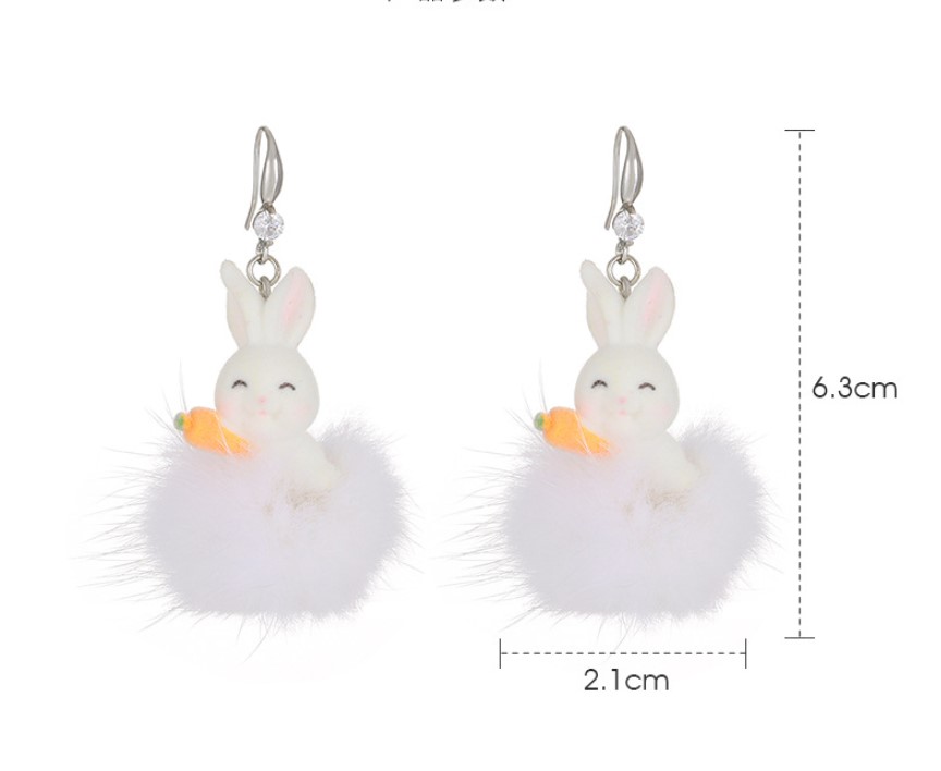 Cute Rabbit Resin Plush Inlay Rhinestones Womenu0027S Drop Earrings 1 Pair