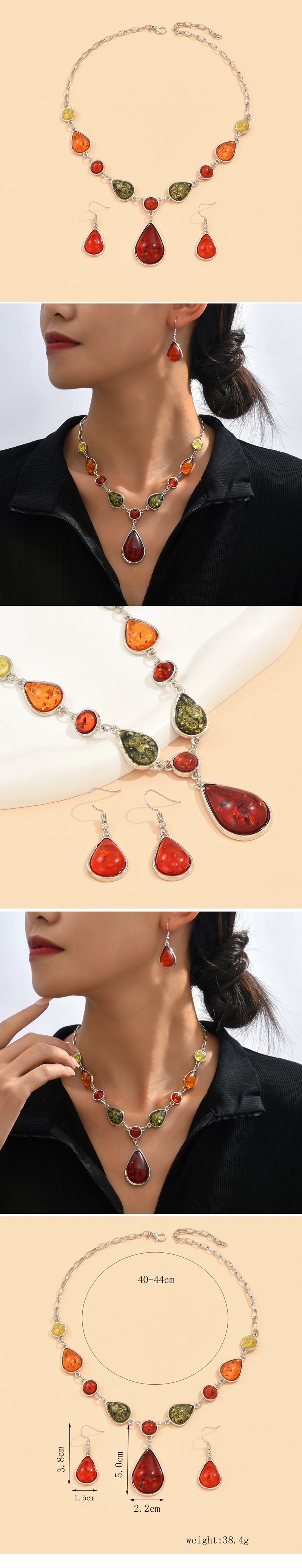 Fashion Water Droplets Alloy Inlay Resin Womenu0027S Pendant Necklace 1 Set