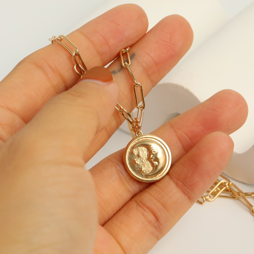 Retro Round Moon Stainless Steel Plating Pendant Necklace 1 Piece