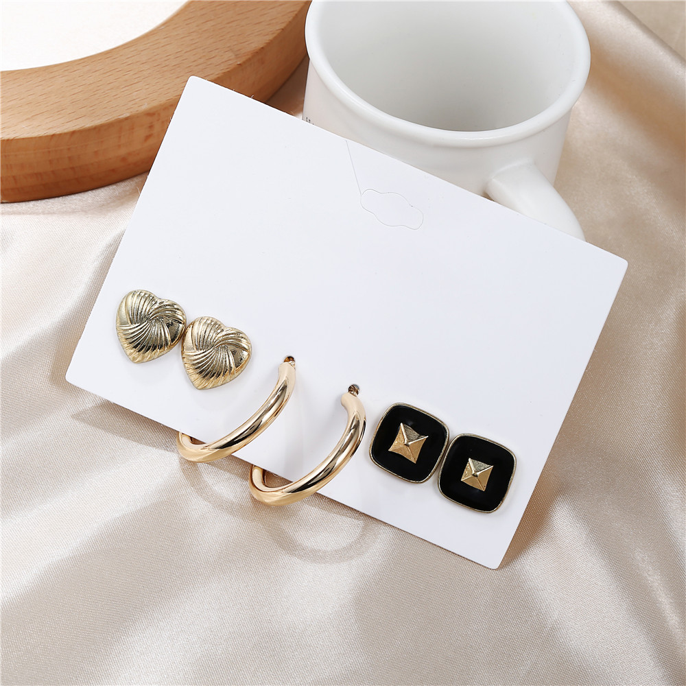 Fashion Square Heart Shape Alloy Womenu0027S Ear Studs 3 Pairs