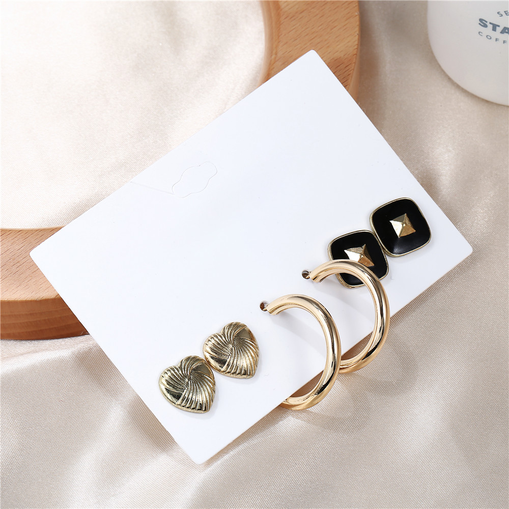 Fashion Square Heart Shape Alloy Womenu0027S Ear Studs 3 Pairs