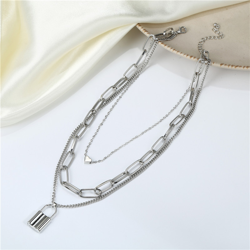 Fashion Heart Shape Lock Alloy Womenu0027S Layered Necklaces 1 Piece