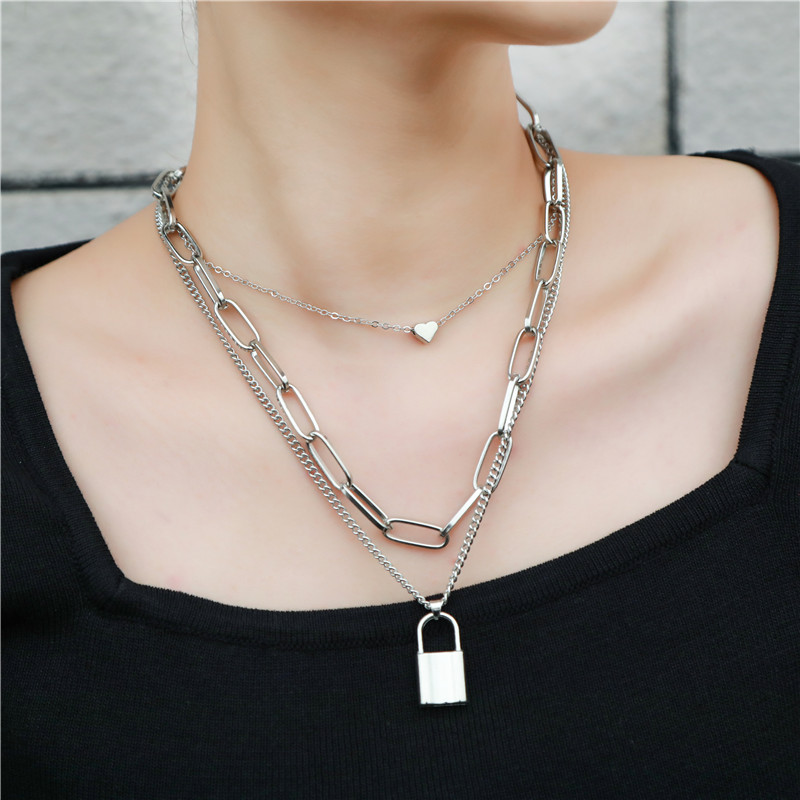 Fashion Heart Shape Lock Alloy Womenu0027S Layered Necklaces 1 Piece