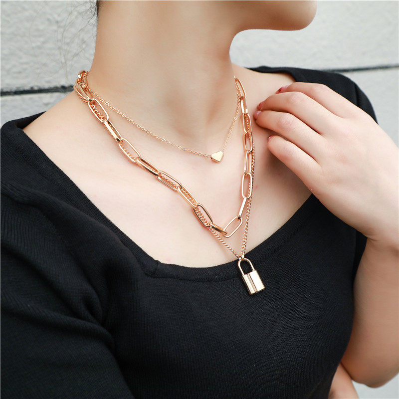 Fashion Heart Shape Lock Alloy Womenu0027S Layered Necklaces 1 Piece