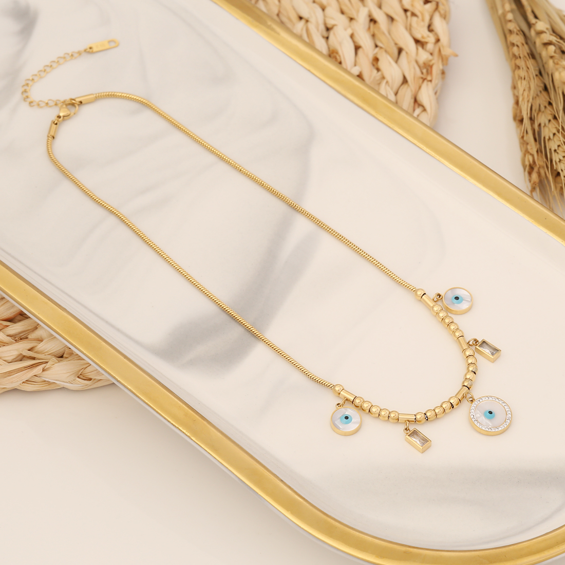 Fashion Round Eye Stainless Steel Gold Plated Zircon Pendant Necklace 1 Piece