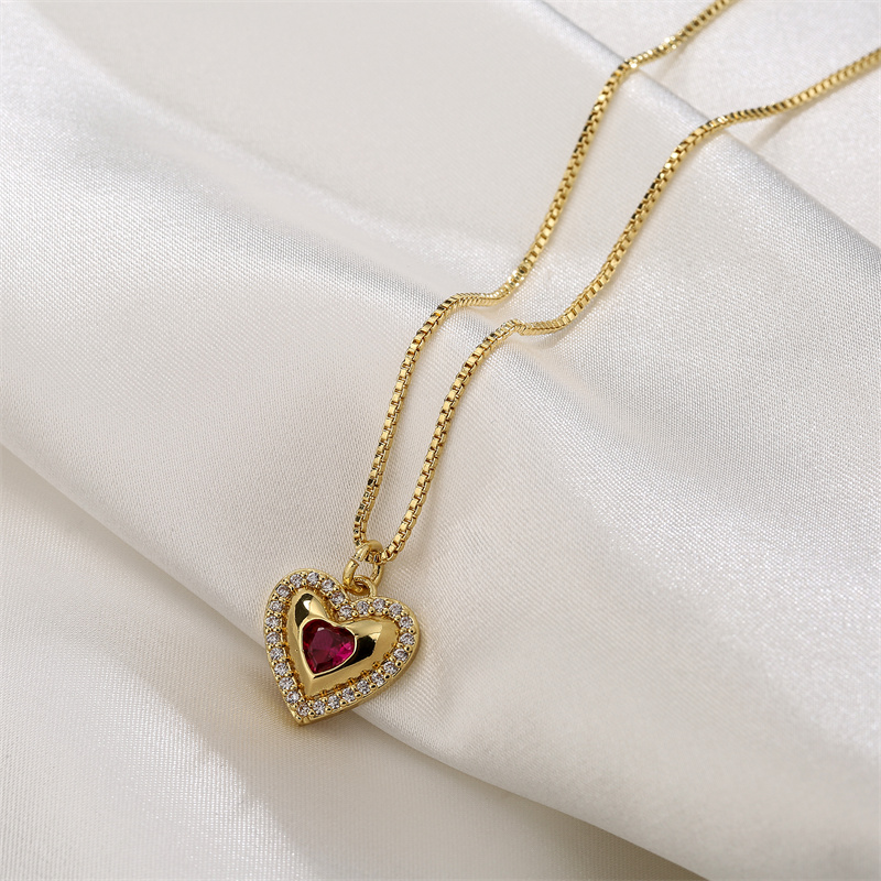 Fashion Heart Shape Copper Inlay Artificial Pearls Zircon Pendant Necklace 1 Piece