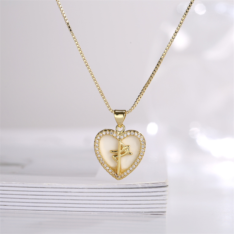 Fashion Heart Shape Copper Inlay Artificial Pearls Zircon Pendant Necklace 1 Piece