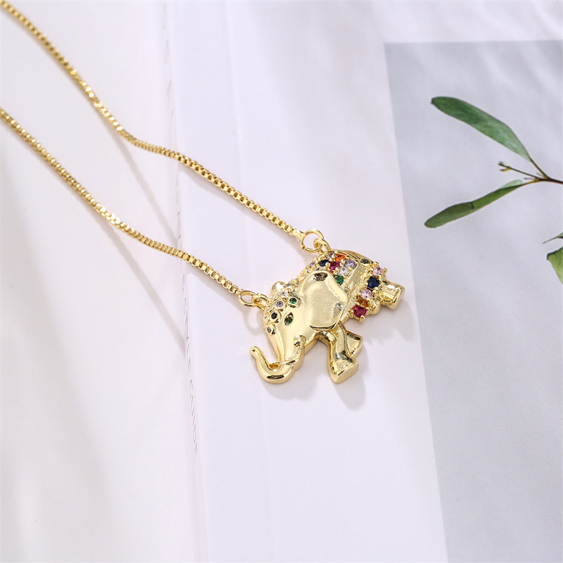 Fashion Elephant Copper Enamel Zircon Pendant Necklace 1 Piece