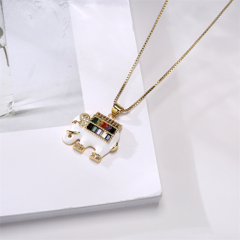 Fashion Elephant Copper Enamel Zircon Pendant Necklace 1 Piece