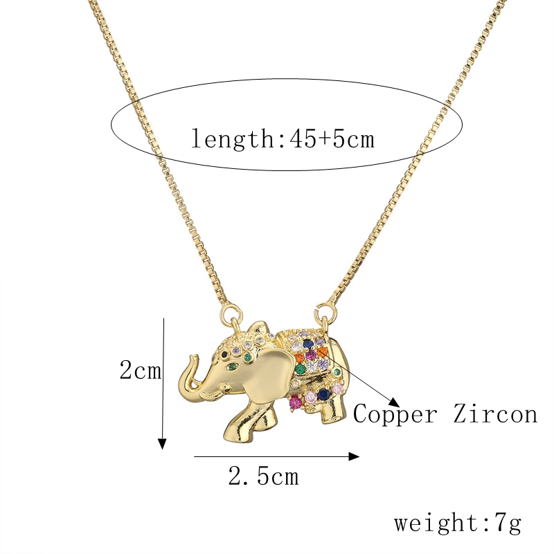 Fashion Elephant Copper Enamel Zircon Pendant Necklace 1 Piece