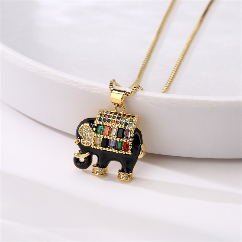 Fashion Elephant Copper Enamel Zircon Pendant Necklace 1 Piece