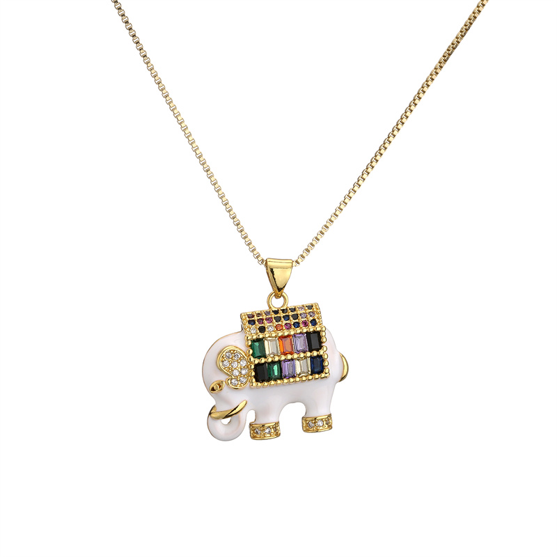 Fashion Elephant Copper Enamel Zircon Pendant Necklace 1 Piece