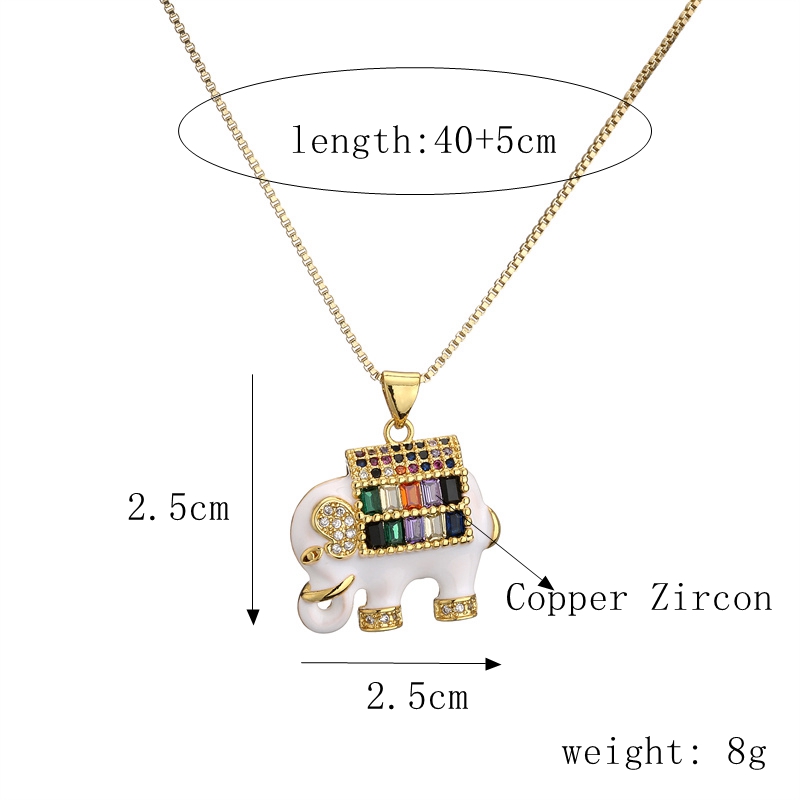 Fashion Elephant Copper Enamel Zircon Pendant Necklace 1 Piece