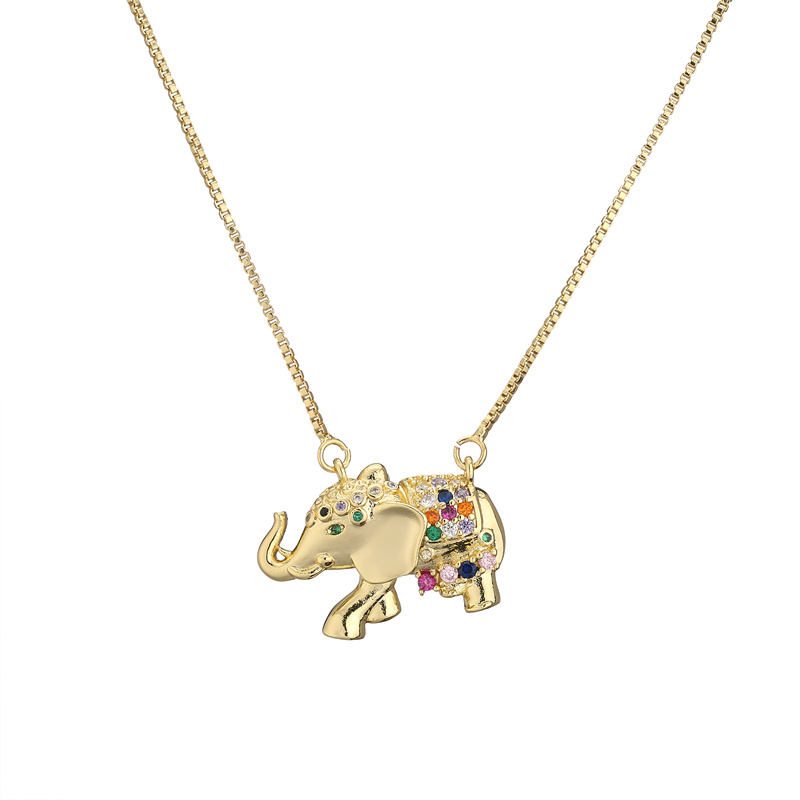 Fashion Elephant Copper Enamel Zircon Pendant Necklace 1 Piece