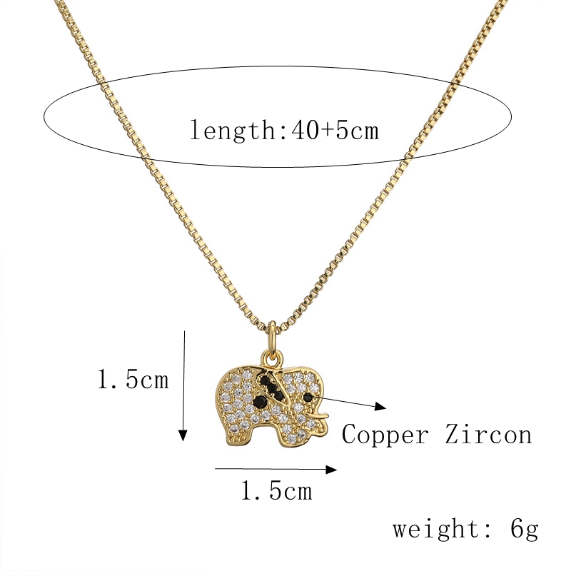 Fashion Elephant Copper Enamel Zircon Pendant Necklace 1 Piece