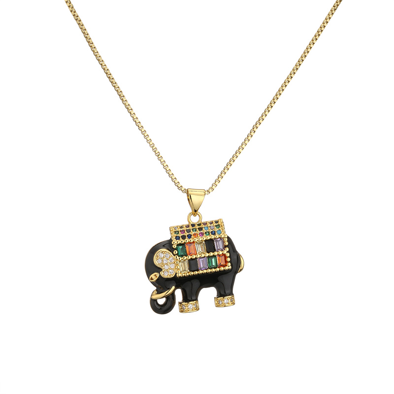 Fashion Elephant Copper Enamel Zircon Pendant Necklace 1 Piece