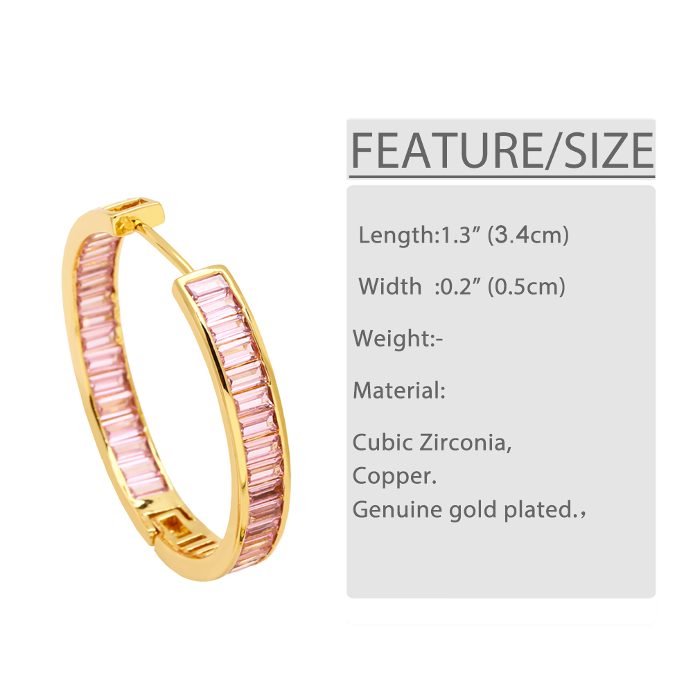 Hip-Hop Circle Copper Gold Plated Zircon Hoop Earrings 1 Pair