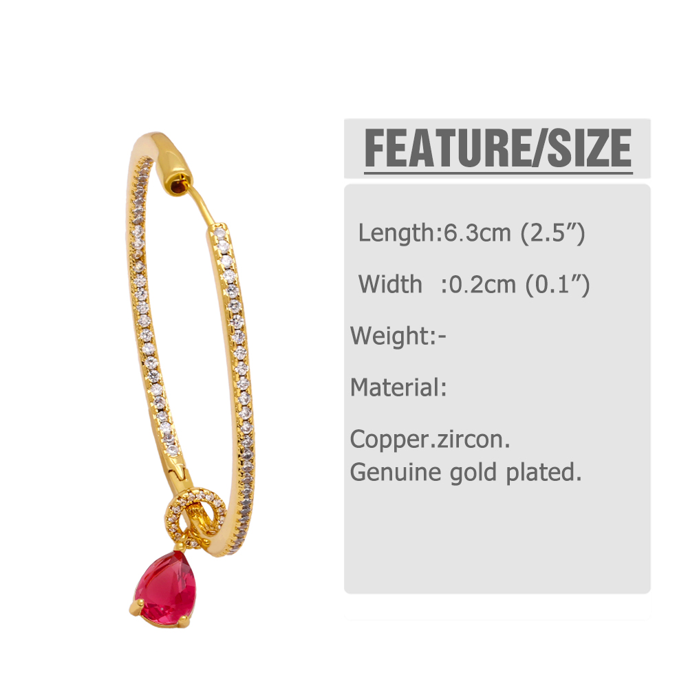 Hip-Hop Circle Water Droplets Copper Gold Plated Zircon Earrings 1 Pair