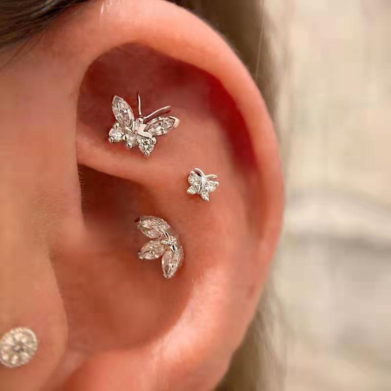 Simple Style Flower Copper Inlay Zircon Ear Studs 1 Pair