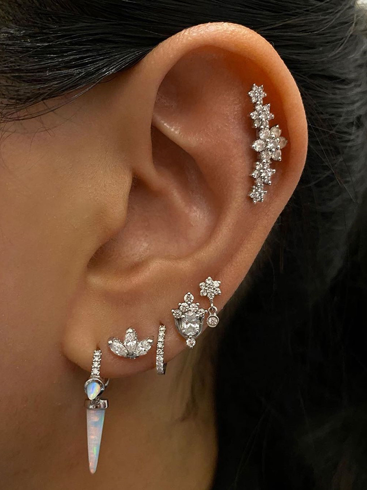 Simple Style Flower Copper Inlay Zircon Ear Studs 1 Pair